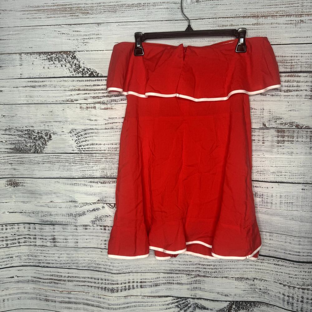 Tularosa Carrie Romper Bright Red Shorts Ruffle Strapless Lg - Picture 4 of 5